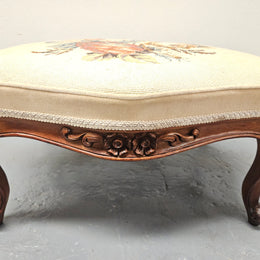 French Mahogany Louis XV Style Footstool With Floral Tapestry