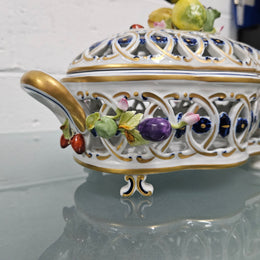 Vintage Servre Style Potpourri Holder With Fruit & Insects