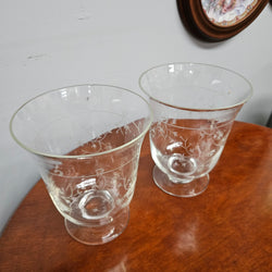 Pair Victorian Or Earlier Etched Glass Vases/Candle Holders