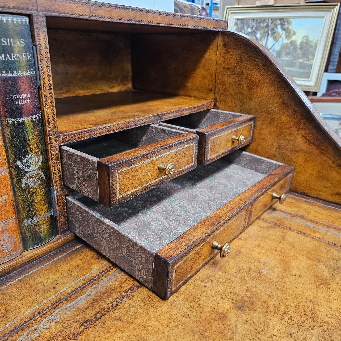Spanish Empire Style Leather, Iron & Brass Desk