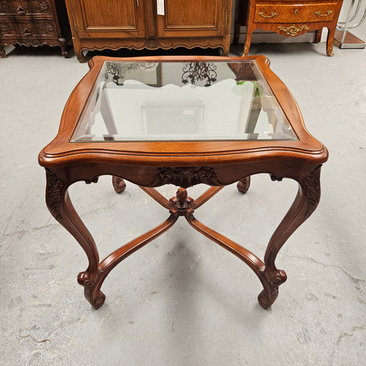 Vintage Mahogany Glass Top Coffee / Side Table Rococo Style