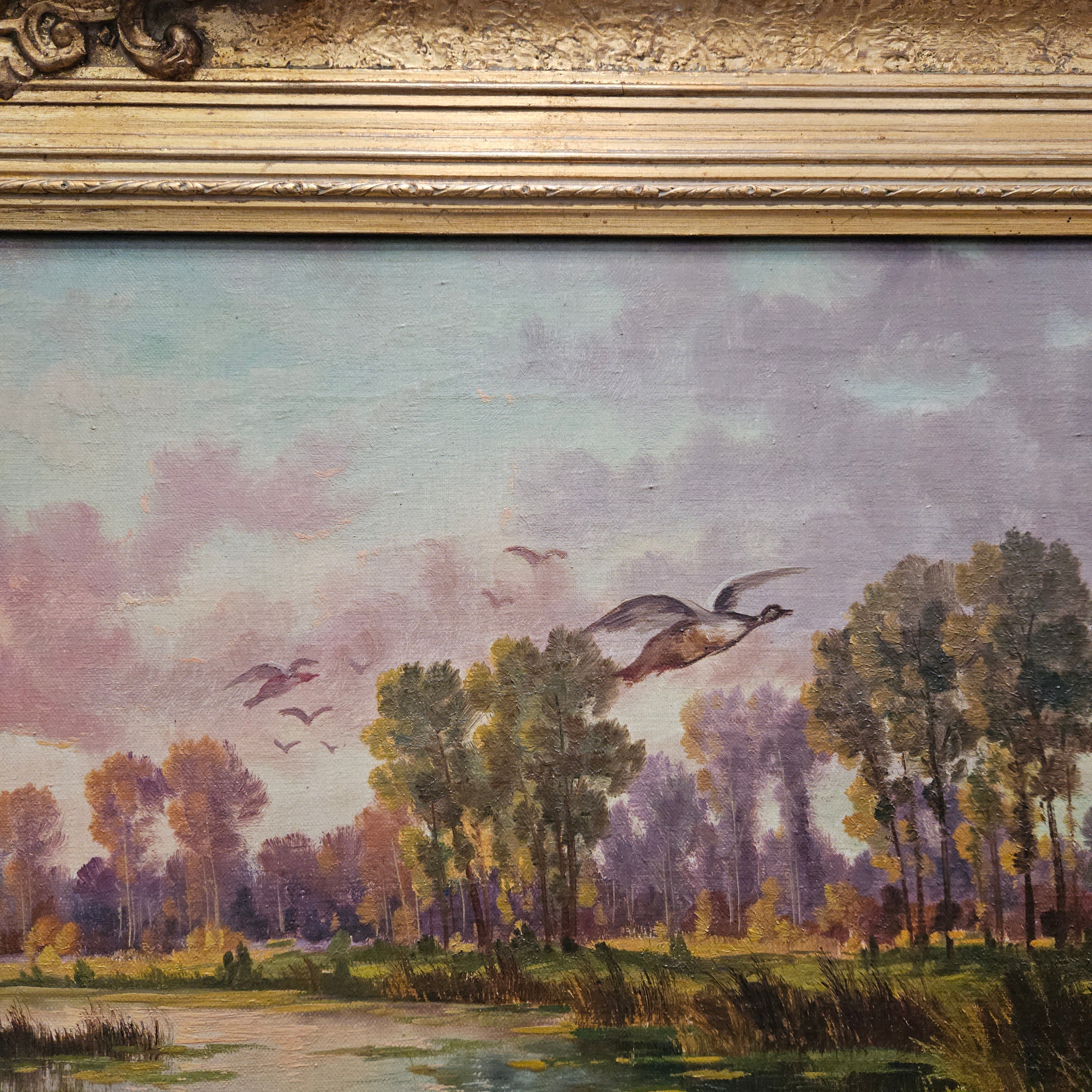 Signed Oil on Canvas "Hunting Scene" In Decorative Gilt Frame | Antique & Vintage | Moonee Ponds Antiques | Australia Wide Delivery