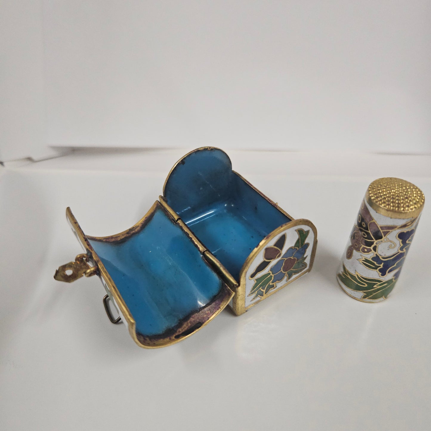 Vintage Cloisonné Treasure Box With Thimble