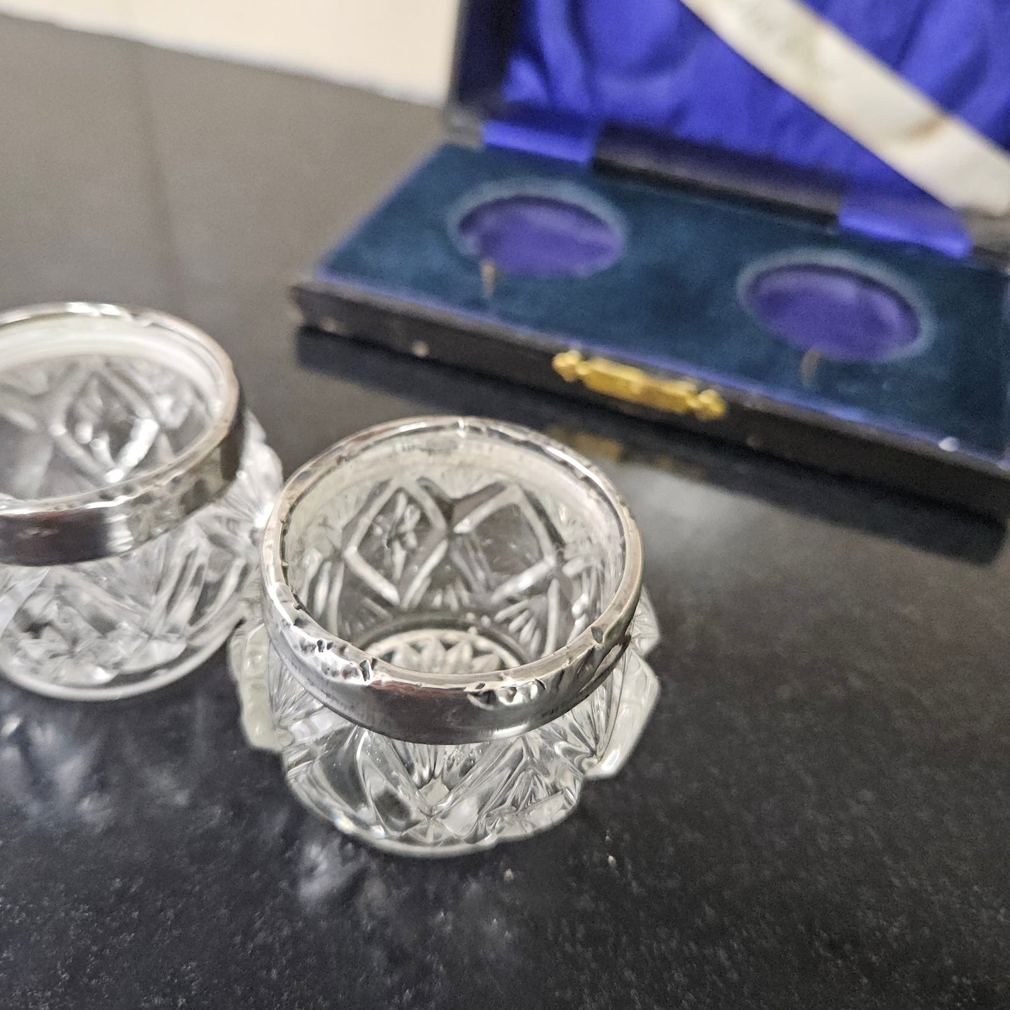 Pair Of Sterling Silver/Crystal Salts