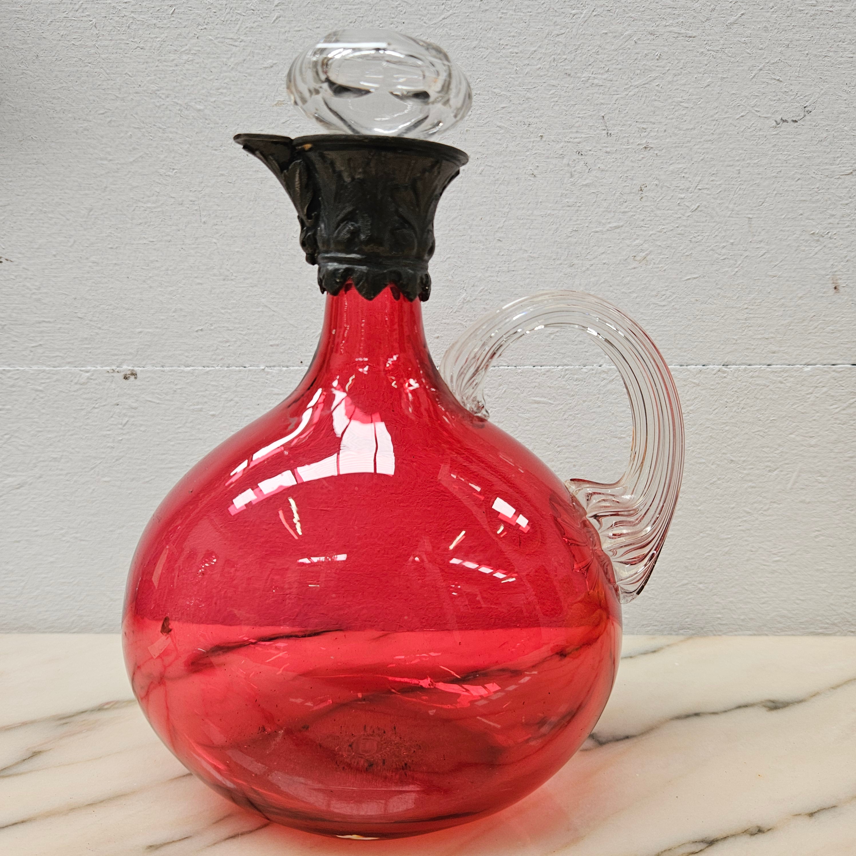 Victorian Cranberry Glass & Brittania Metal Claret Jug | Antique & Vintage | Moonee Ponds Antiques | Australia Wide