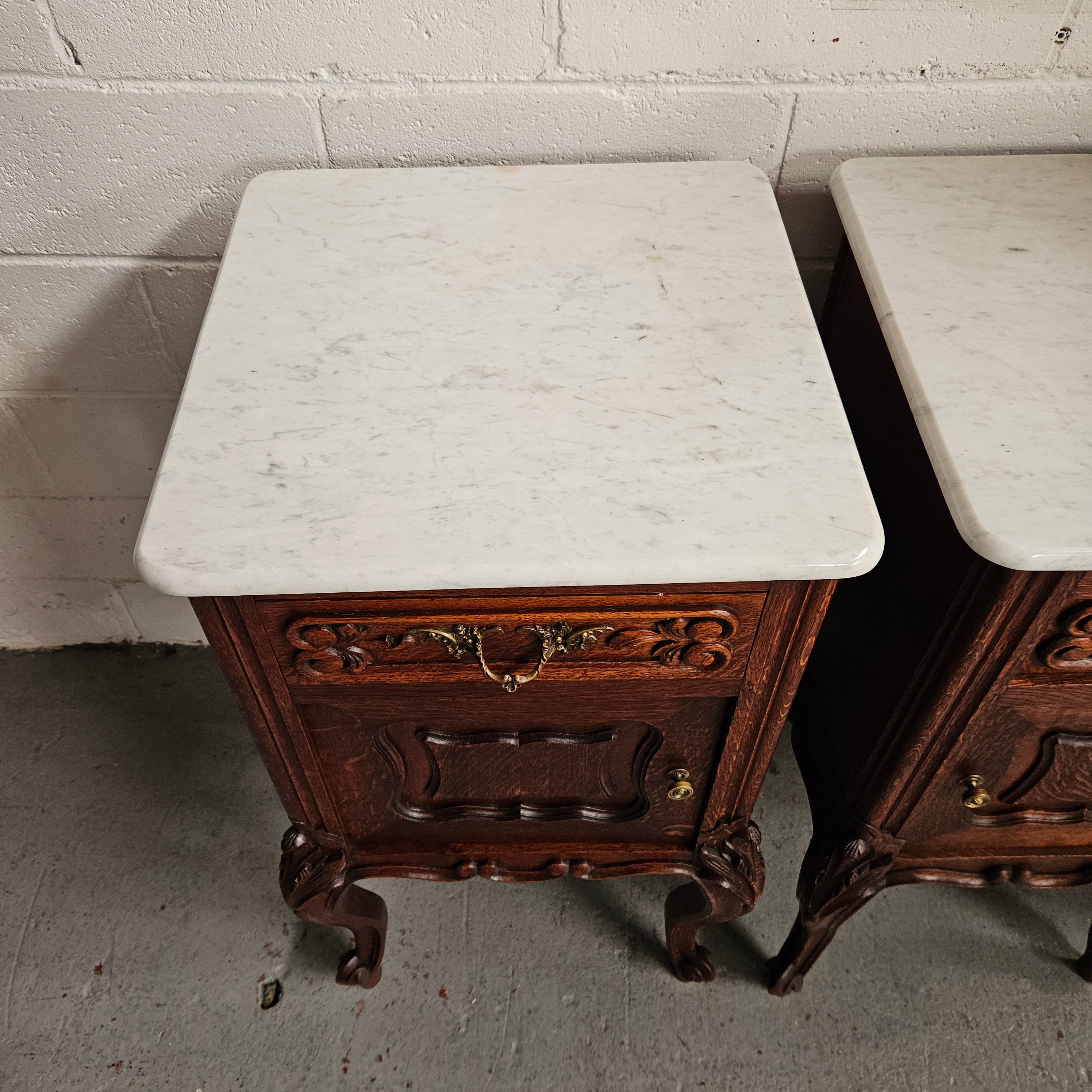 Pair of Louis XV Style White Marble Top Bedside Cabinets | Antique & Vintage | Moonee Ponds Antiques | Australia Wide Delivery