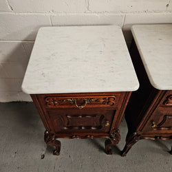 Pair of Louis XV Style White Marble Top Bedside Cabinets | Antique & Vintage | Moonee Ponds Antiques | Australia Wide Delivery