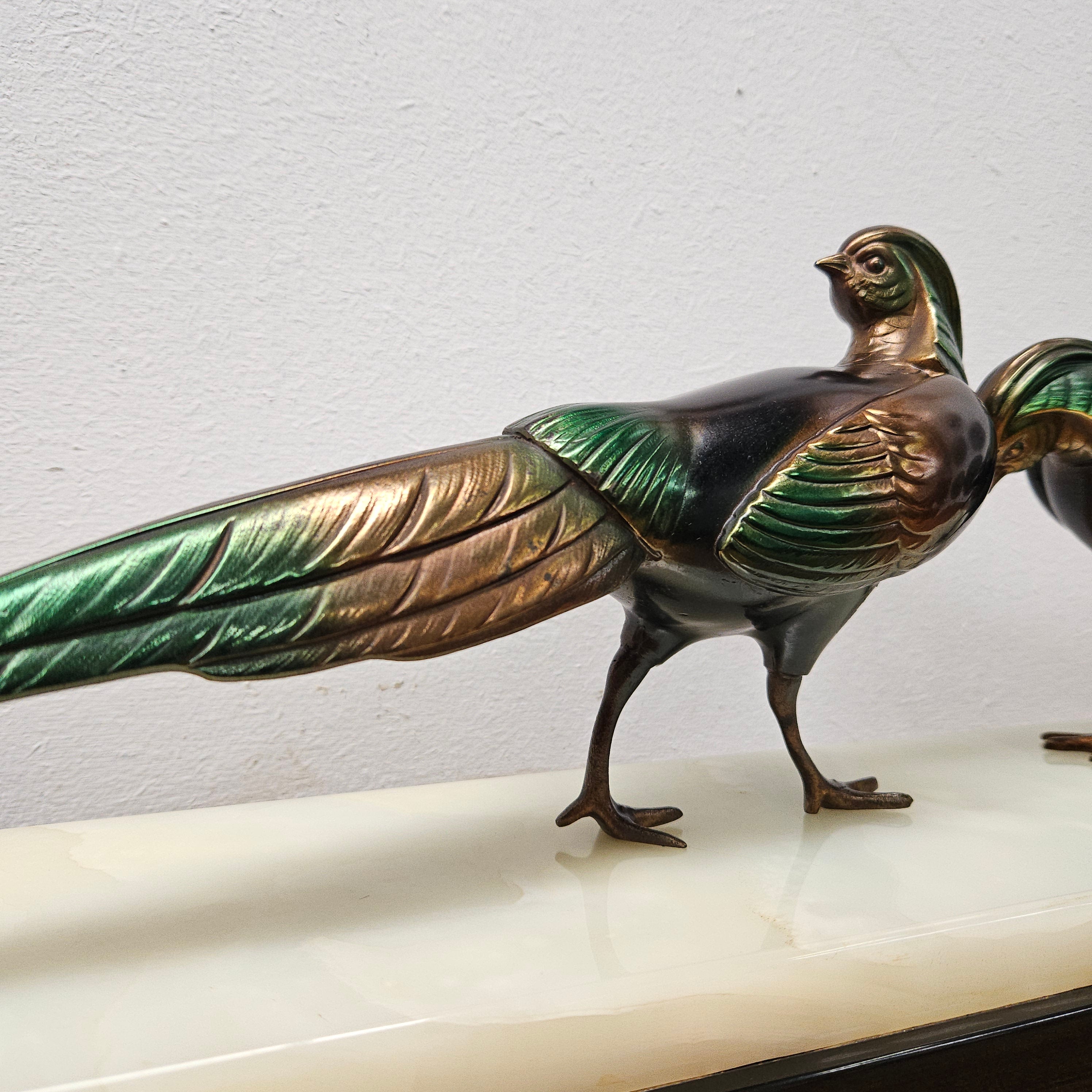 French Art Deco Pair Of Spelter Pheasants On A Marble Plinth | Antique & Vintage | Moonee Ponds Antiques | Australia Wide Delivery