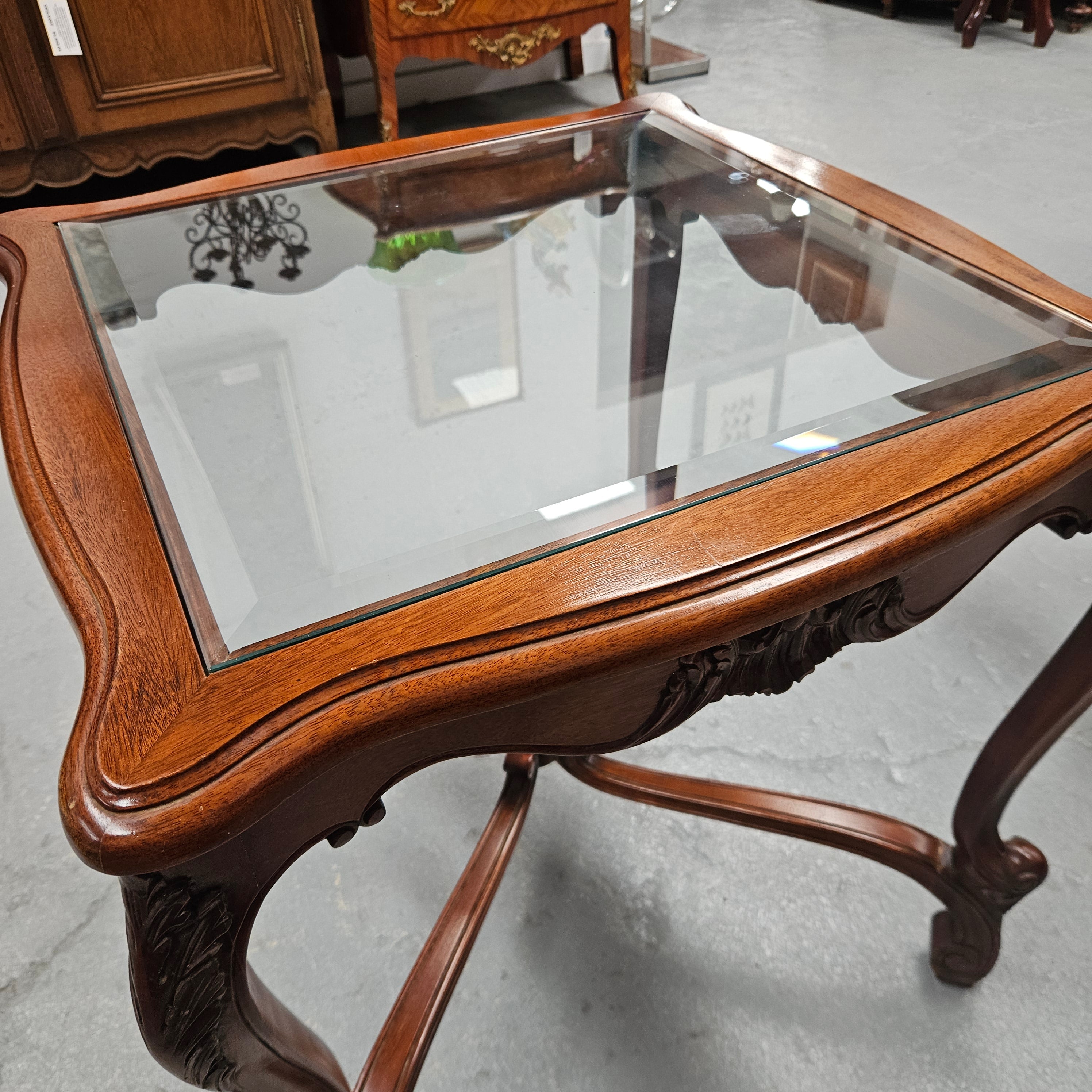 Vintage Mahogany Glass Top Coffee / Side Table Rococo Style | Antique & Vintage | Moonee Ponds Antiques | Australia Wide