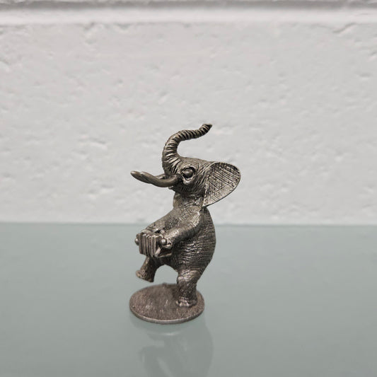 Vintage Pewter Elephant Playing Accordion