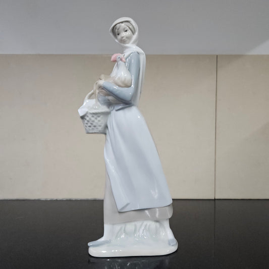 Lladro Girl With Rooster Figurine