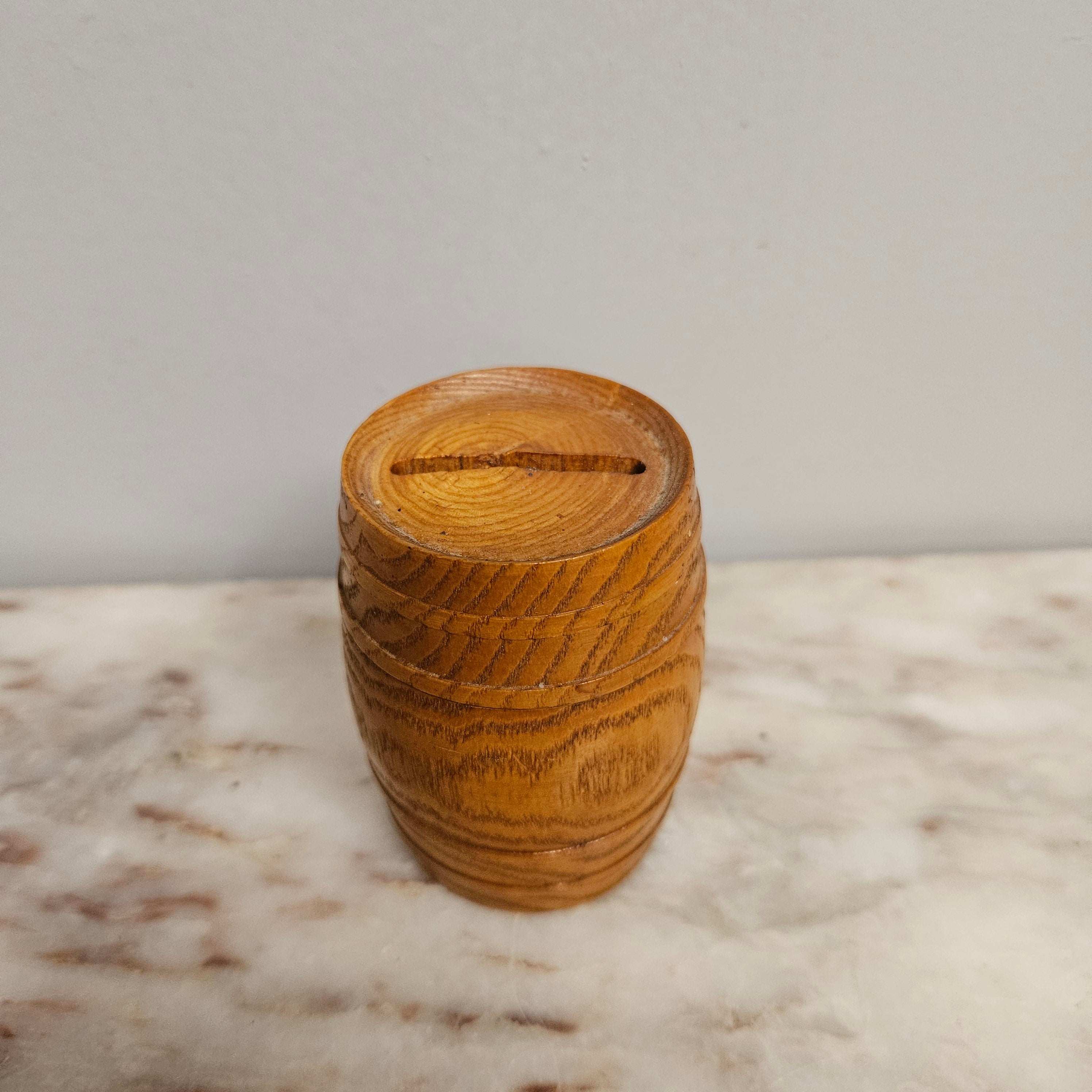 Vintage Treen Oak Barrell Money Box