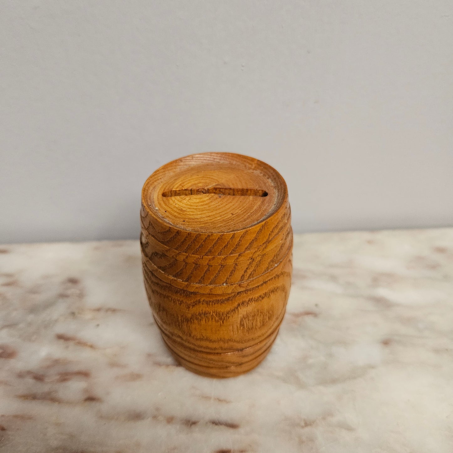 Vintage Treen Oak Barrell Money Box