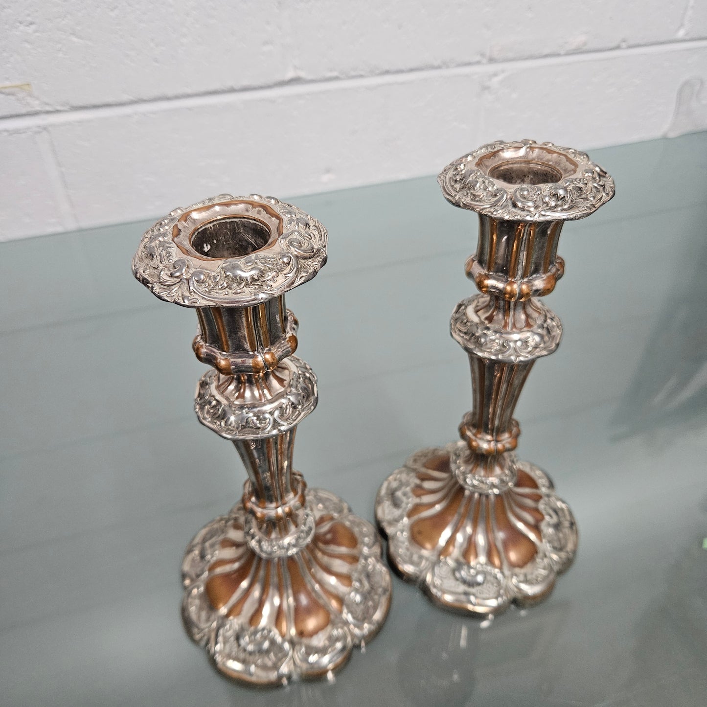 Pair of Sheffield Plate Candle Sticks