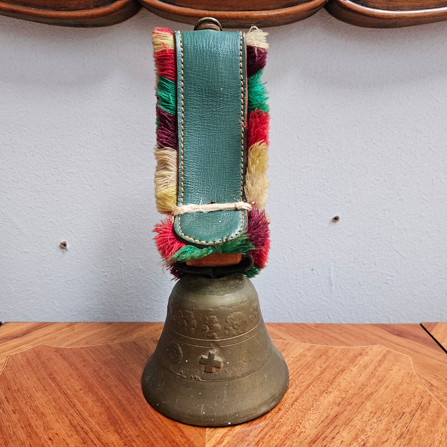 Vintage Cow Or Goat Brass Bell & Fringed Leather Strap