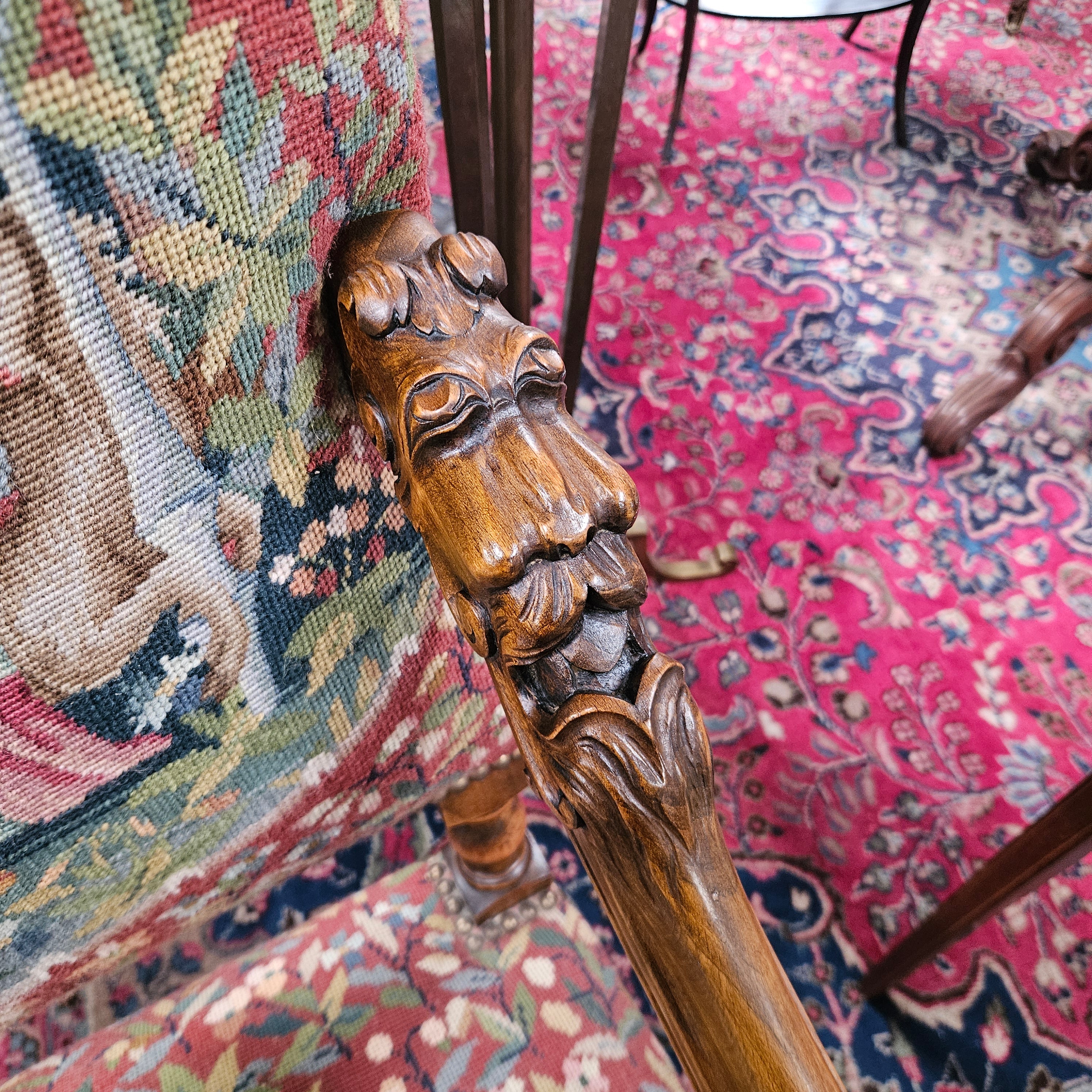 19th Century French Carved Walnut & Tapestry Fireside/Throne Chair | Antique & Vintage | Moonee Ponds Antiques | Australia Wide Delivery