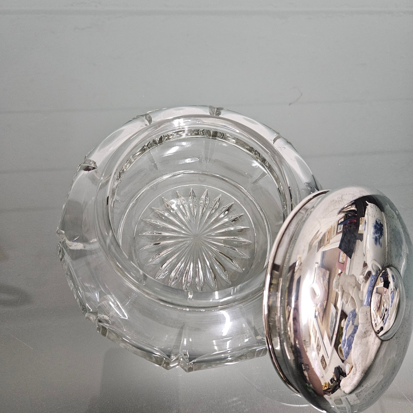 Antique Cut Glass & Sterling Silver Lid Bowl