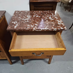 Compact Oak Marble Top Side Cabinet With Drawer | Antique & Vintage | Moonee Ponds Antiques | Australia Wide Delivery