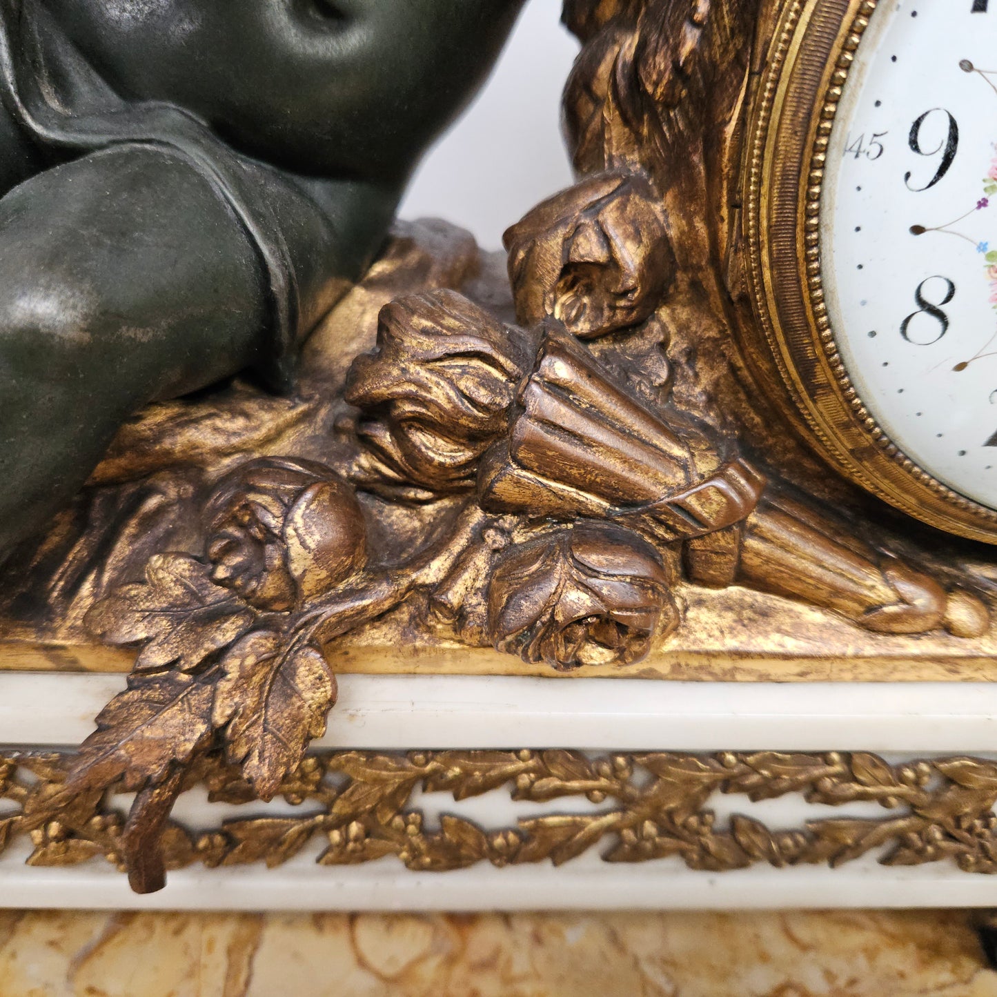 French Cherub Gilt & Marble Mantle Clock