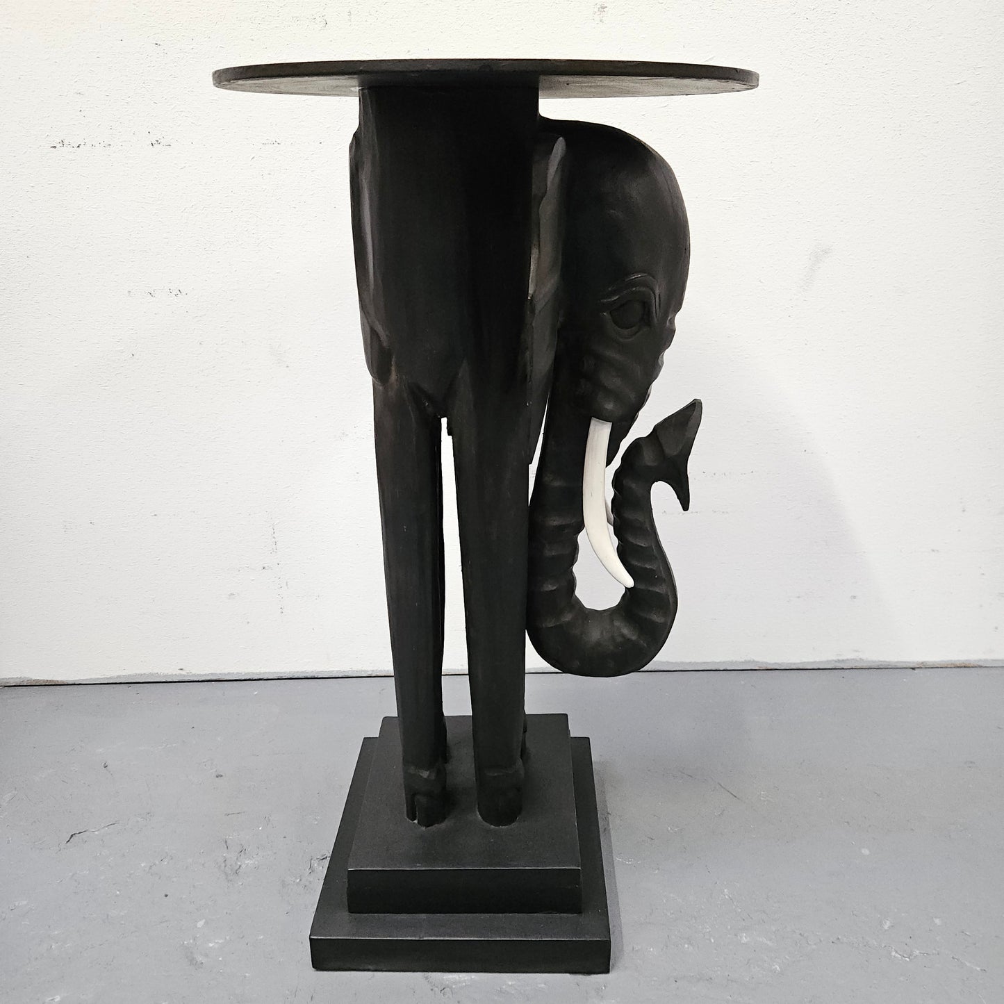 Unusual Hand Carved Ebonized Timber Elephant Side Table