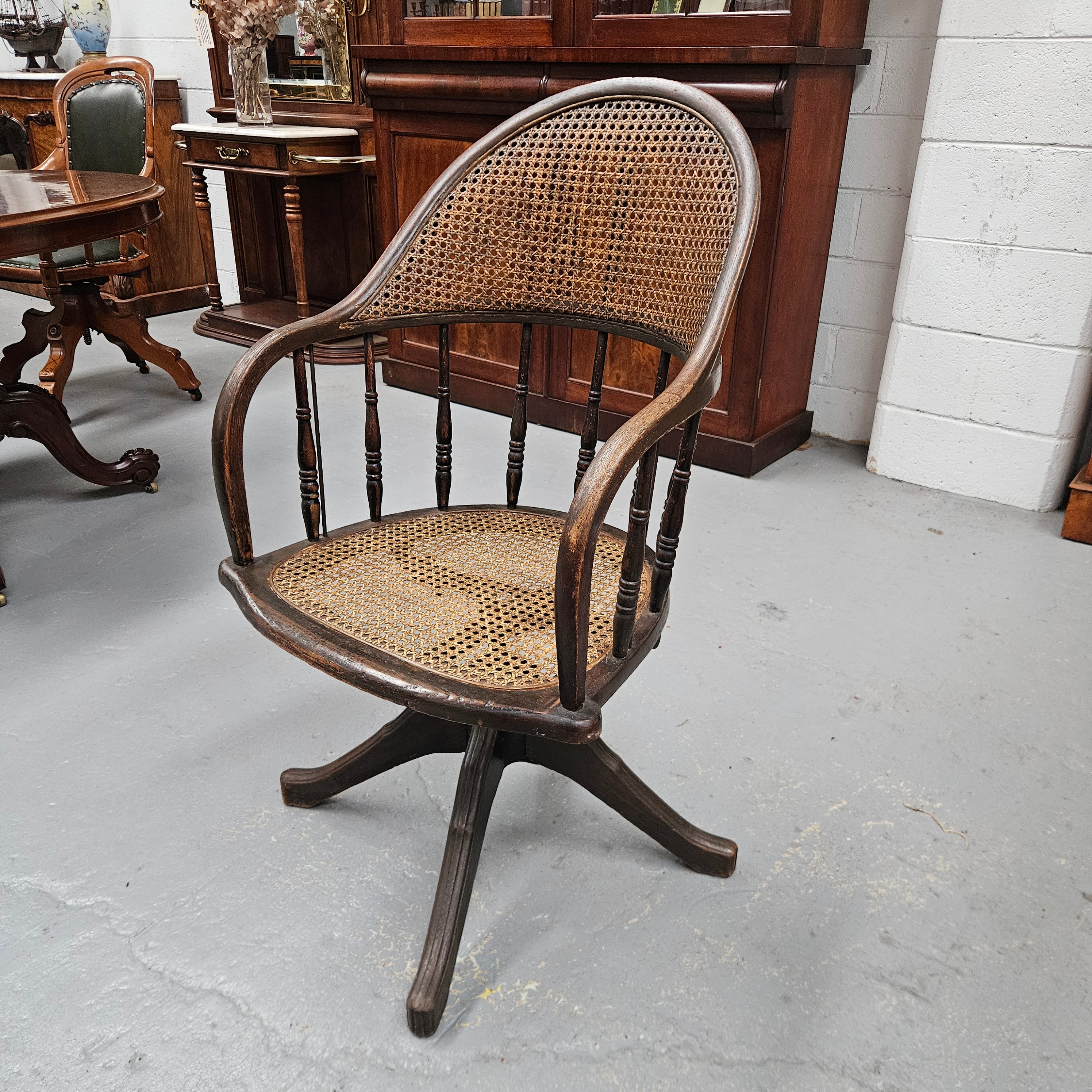 Antique Cane & Oak Office Desk Chair | Antique & Vintage | Moonee Ponds Antiques | Australia Wide Delivery