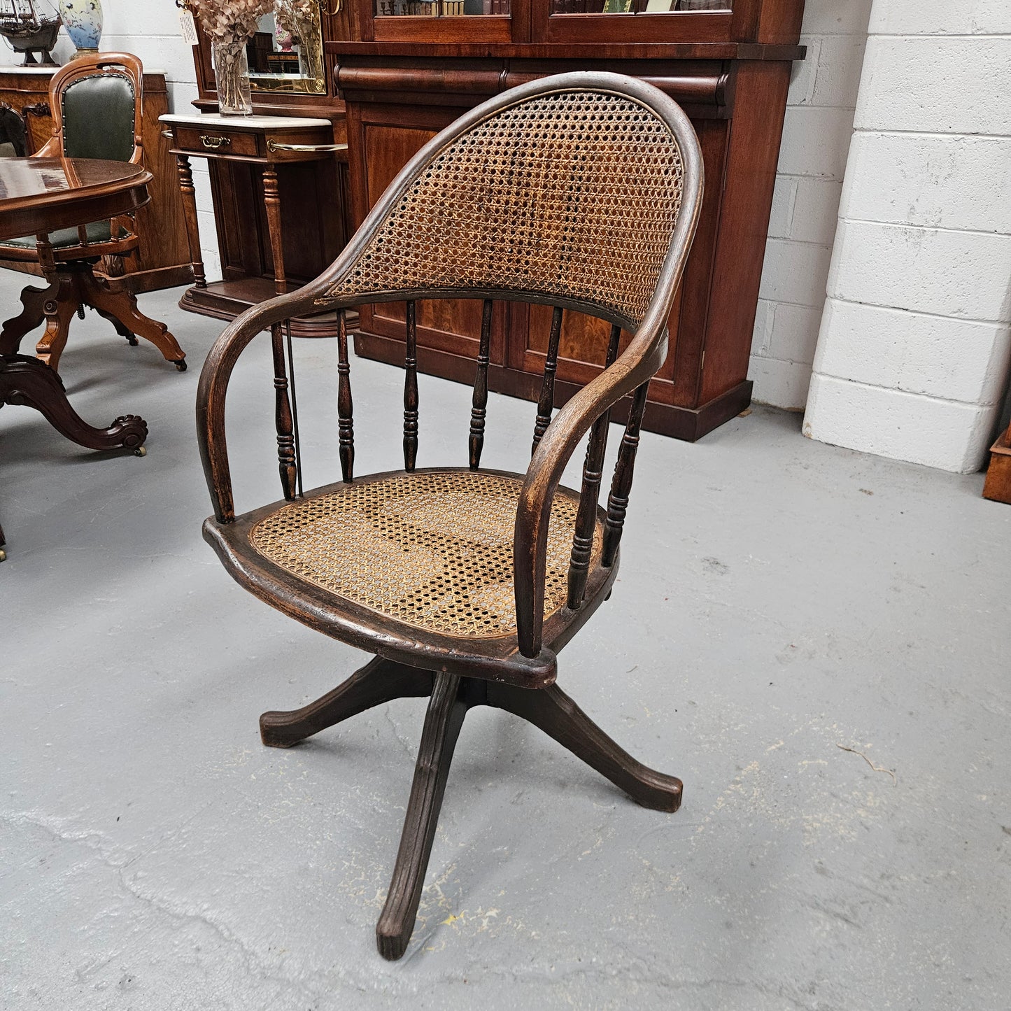 Antique Cane & Oak Office Desk Chair