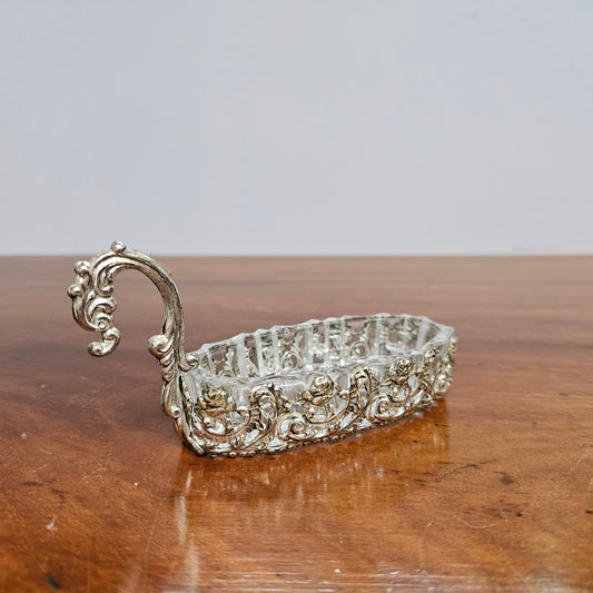 Vintage Silver Plated & Cut Glass Serving Boat