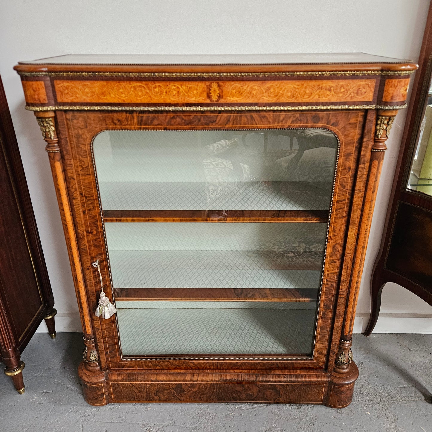 Beautiful Figured Walnut Victorian Inlaid Piers Cabinet