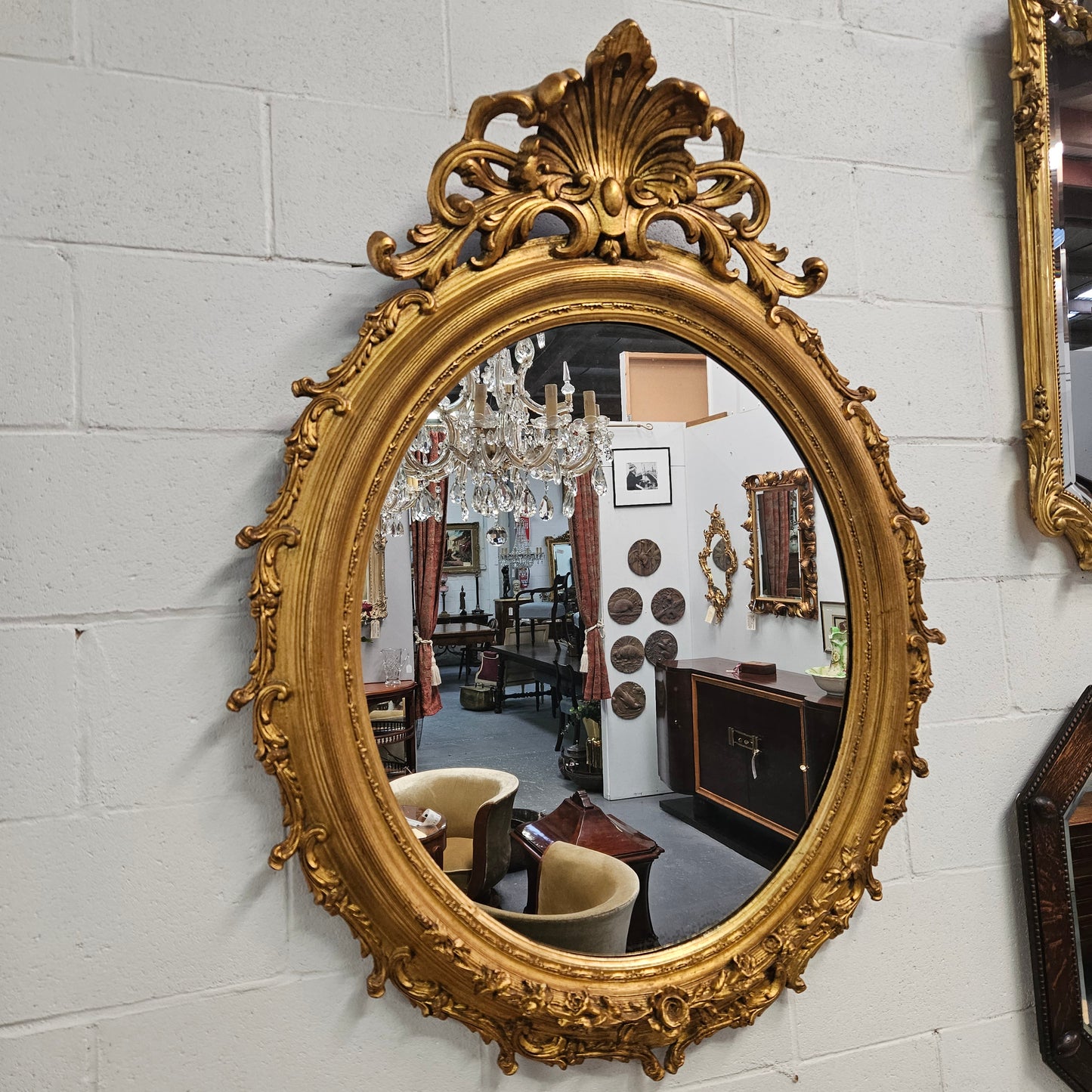 Amazing French 19th Century Oval Gilt Wall Mirror