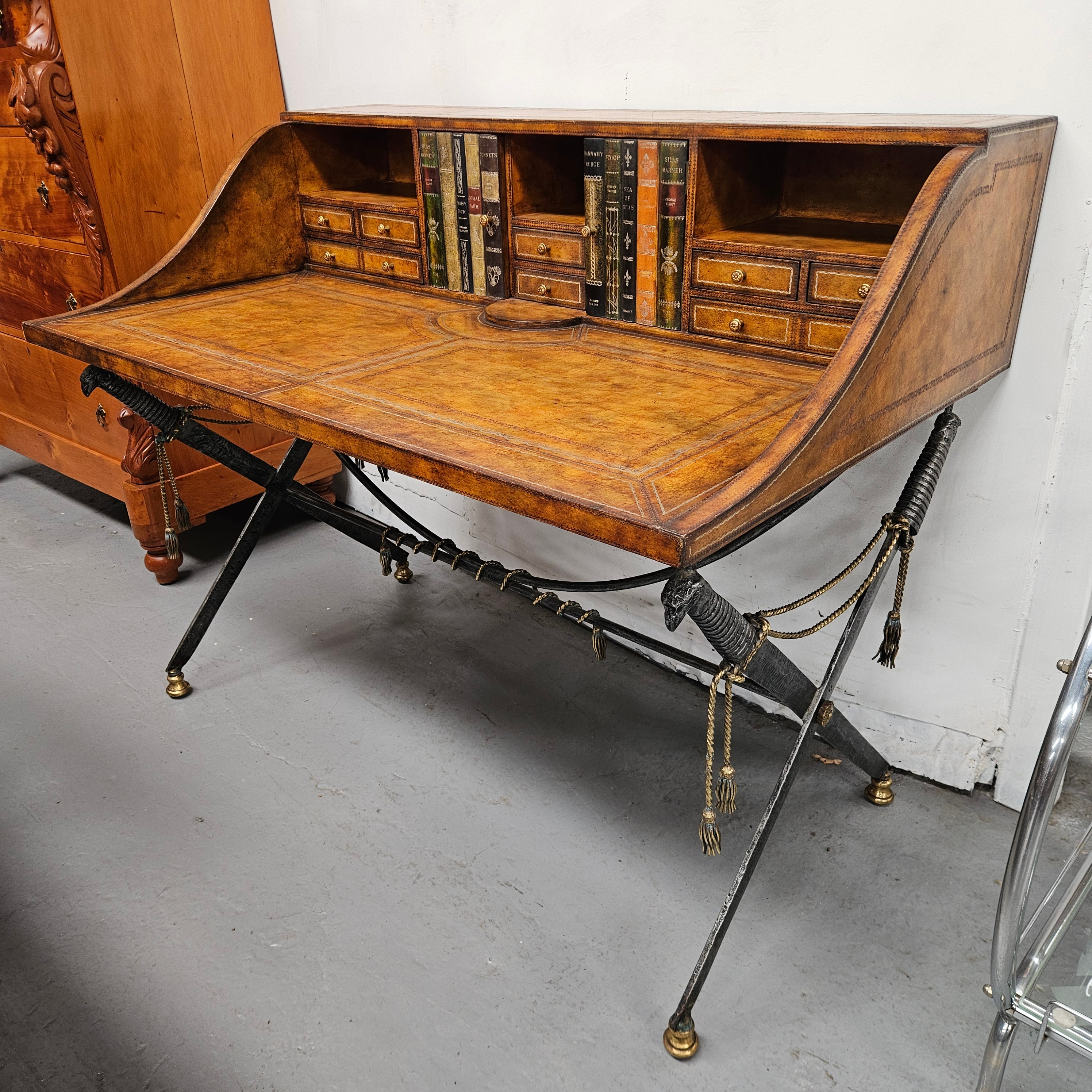 Spanish Empire Style Leather, Iron & Brass Desk | Antique & Vintage | Moonee Ponds Antiques | Australia Wide Delivery