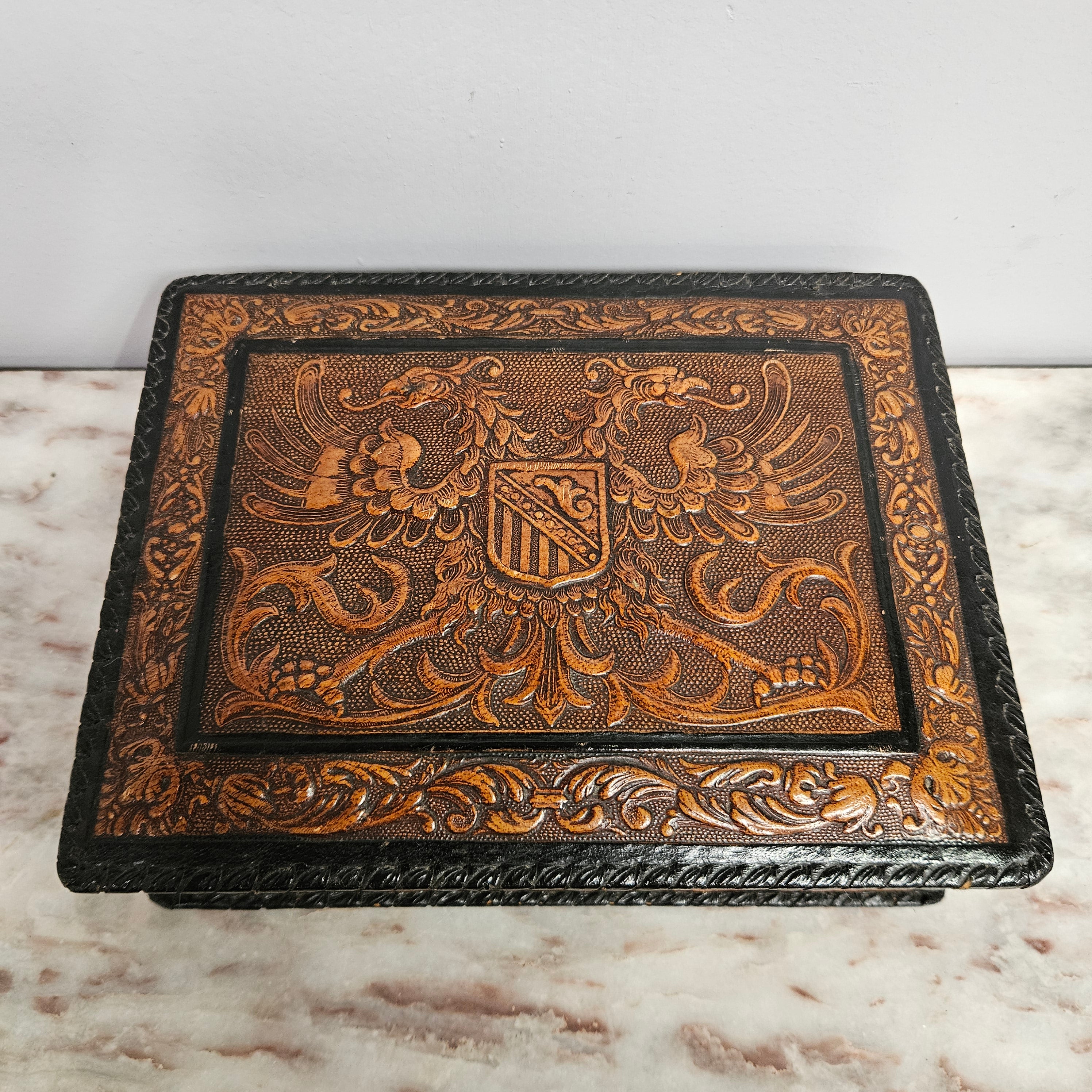 Vintage Spanish Embossed Leather Trinket/Jewellery Box | Antique & Vintage | Moonee Ponds Antiques | Australia Wide Delivery