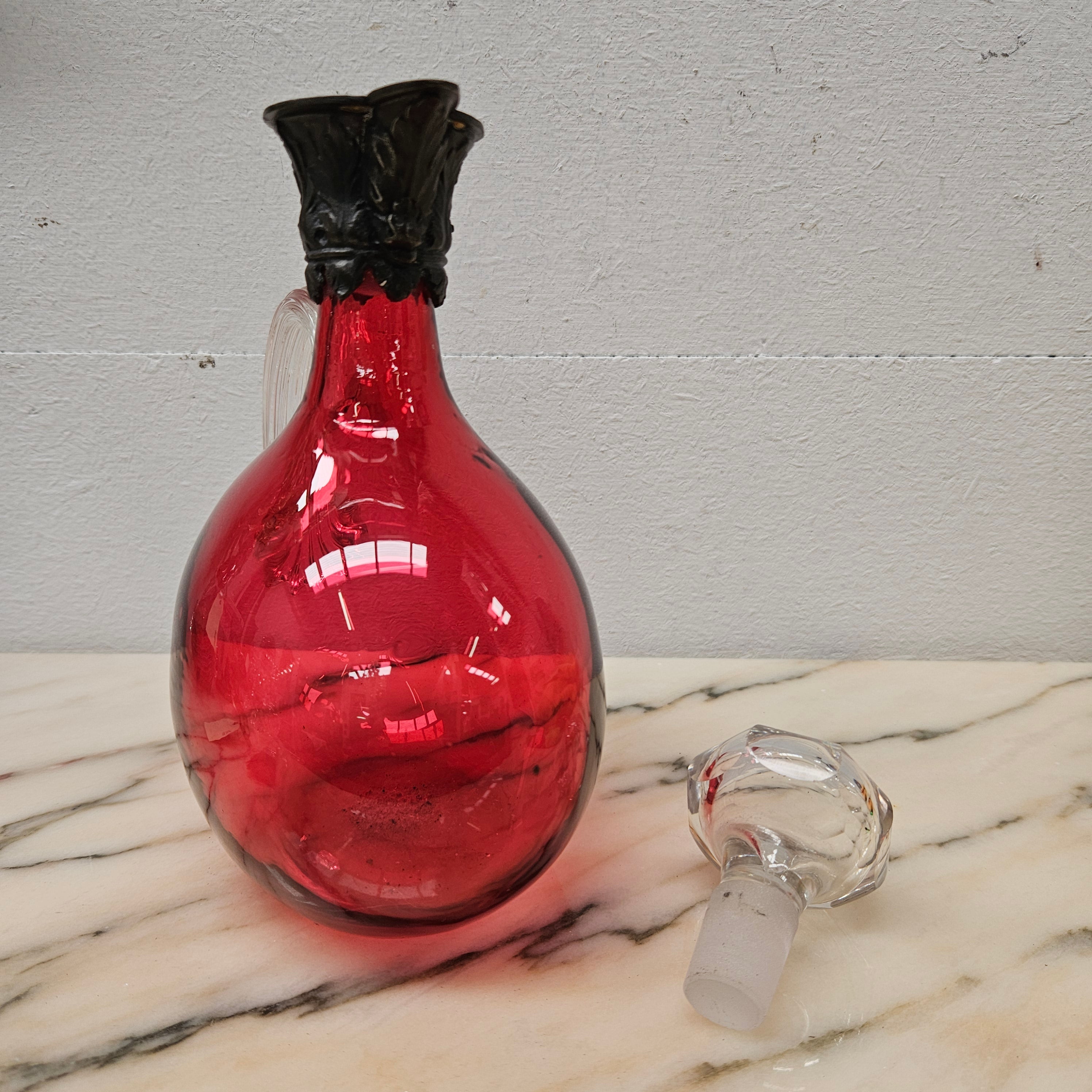 Victorian Cranberry Glass & Brittania Metal Claret Jug | Antique & Vintage | Moonee Ponds Antiques | Australia Wide