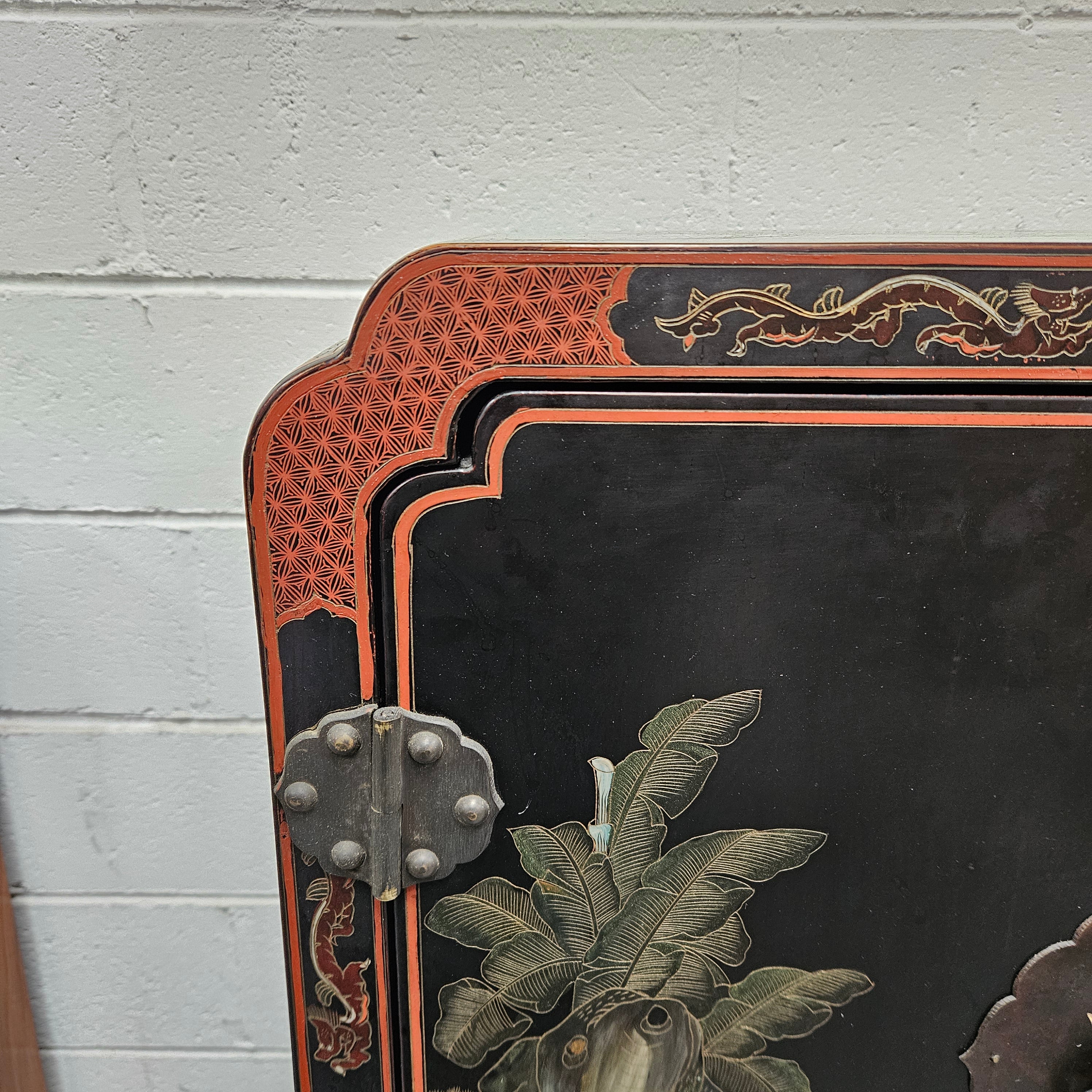 High Quailty Ebonised Chinese Cabinet with Jade Handel's & Handel's Painted | Antique & Vintage | Moonee Ponds Antiques | Australia Wide Delivery