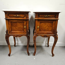 Pair of French Walnut Louis XV Style Marble Top Bedside Cabinets | Antique & Vintage | Moonee Ponds Antiques | Australia Wide Delivery