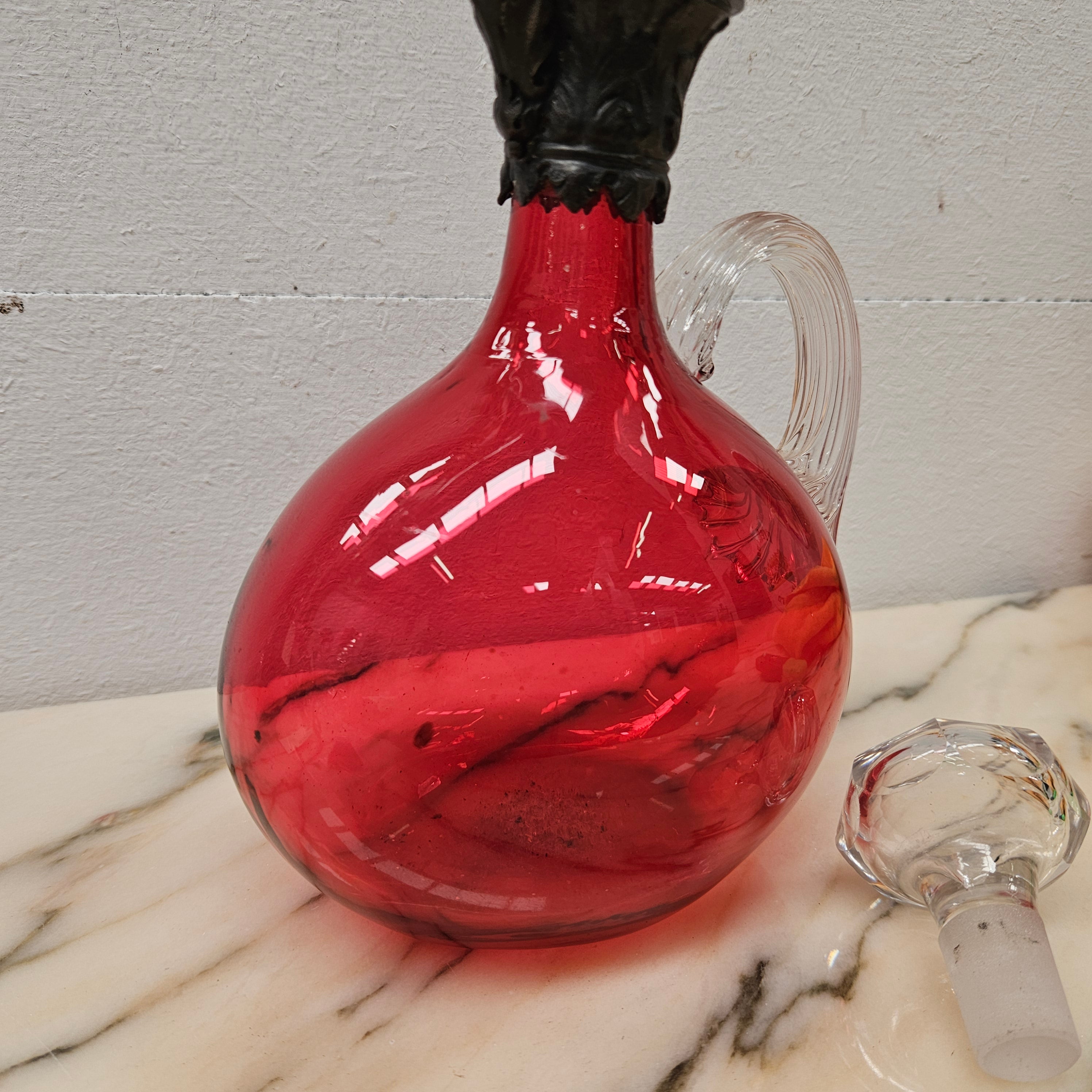 Victorian Cranberry Glass & Brittania Metal Claret Jug | Antique & Vintage | Moonee Ponds Antiques | Australia Wide