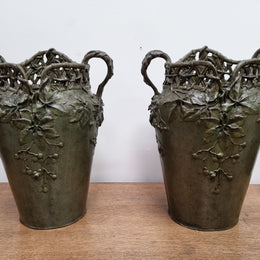 Stunning Pair Of Bronze Art Nouveau Vases by French Sculptor H. Bureau C:1890