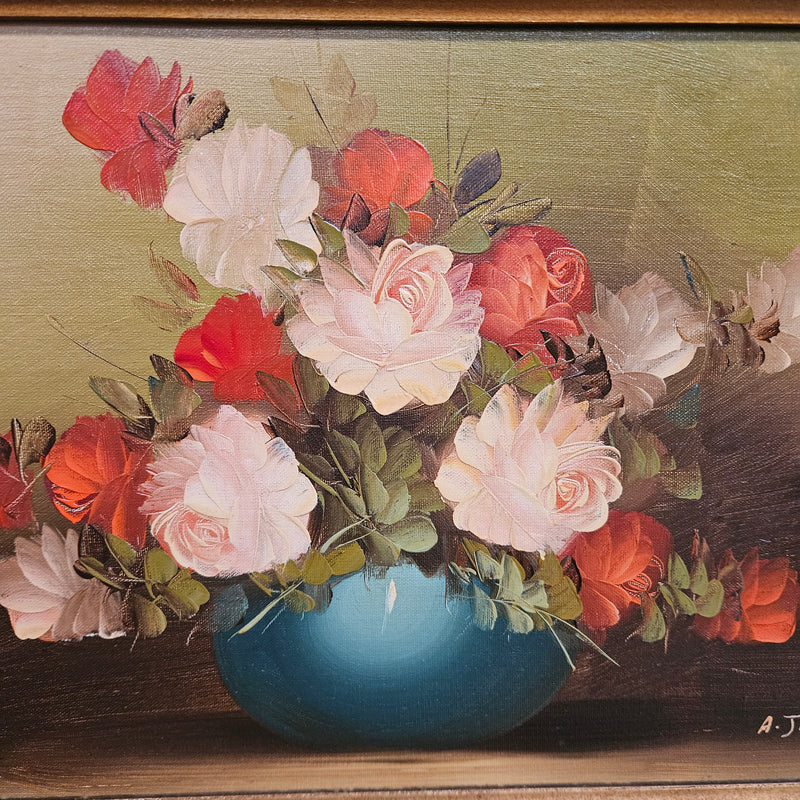 Vintage Signed Floral Oil on Board