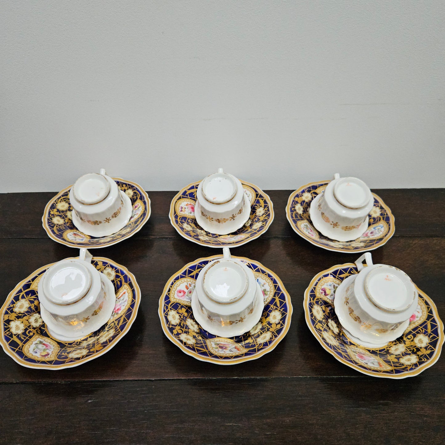 Ridgway Regency Period 6 Hand Painted & Gilded Cups & Saucers