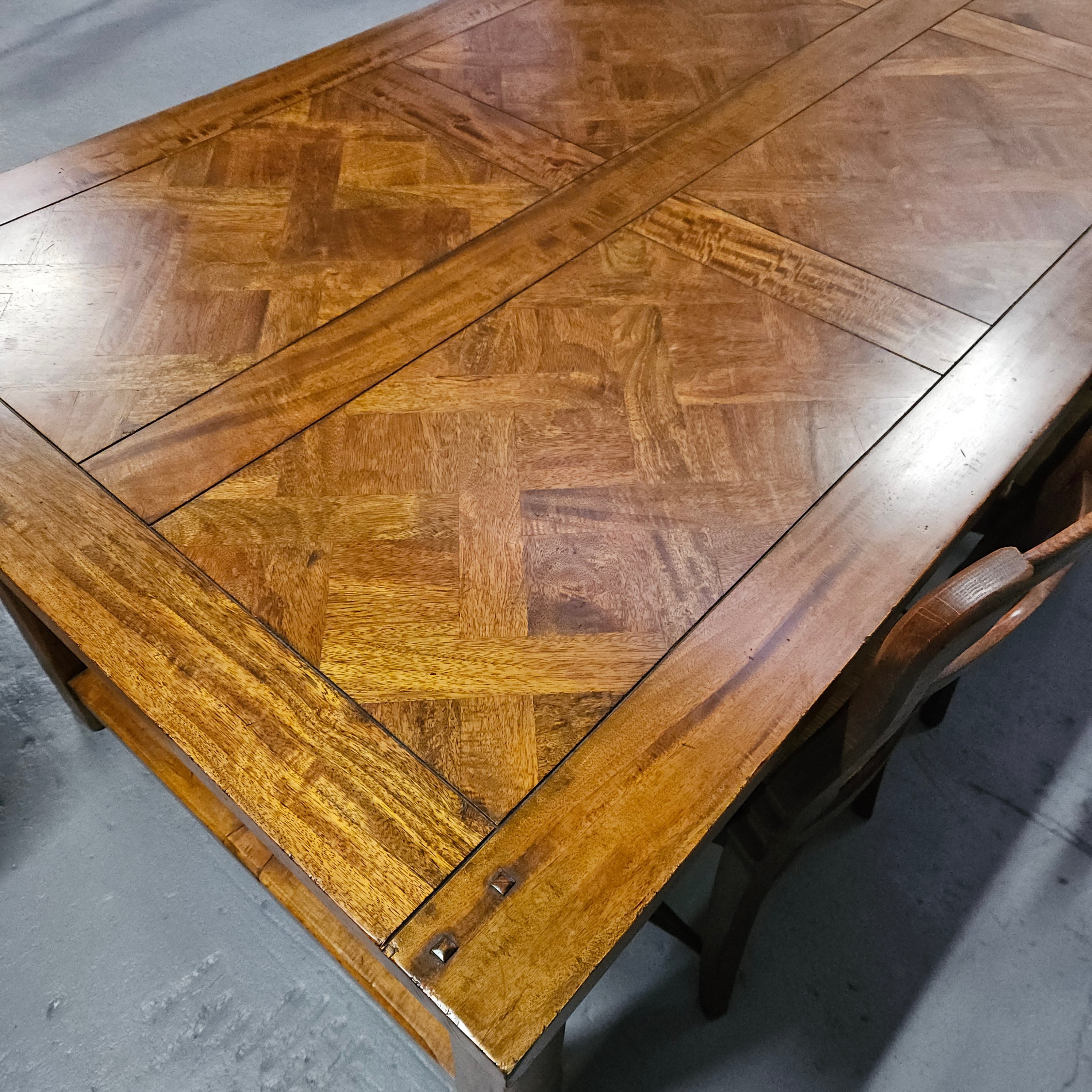 French Style Parquetry Top Fruit wood Farmhouse Extension Table | Antique & Vintage | Moonee Ponds Antiques | Australia Wide Delivery