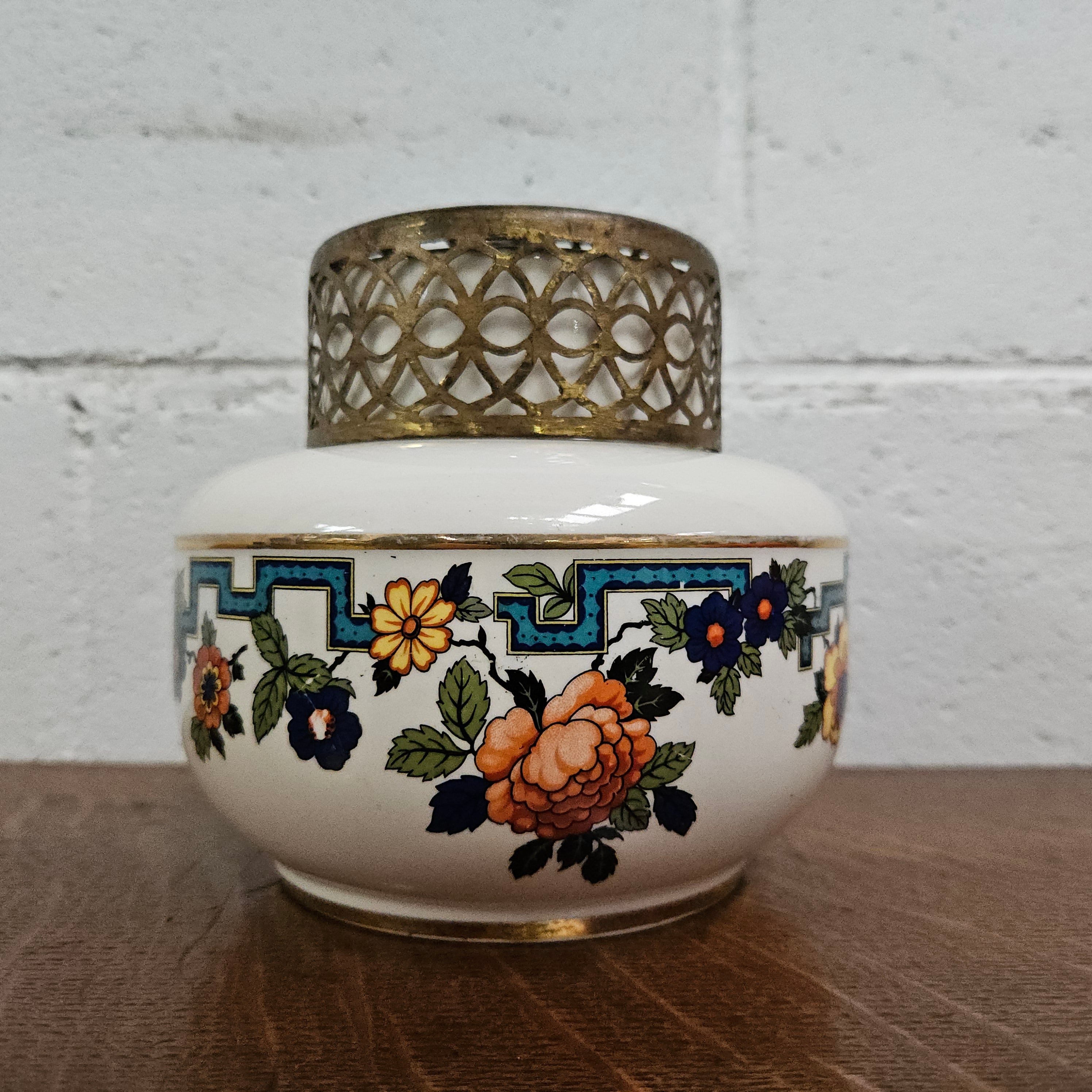 Falcon Ware Vase & Metal Floral Frog Top | Antique & Vintage | Moonee Ponds Antiques | Australia Wide Delivery