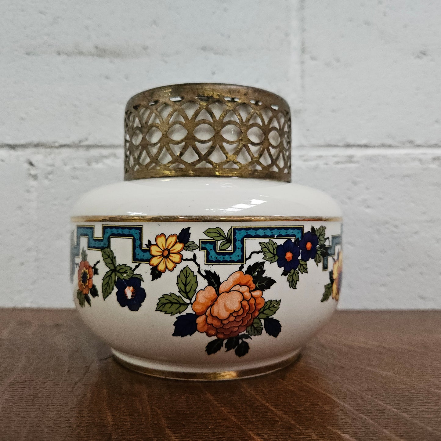 Falcon Ware Vase & Metal Floral Frog Top