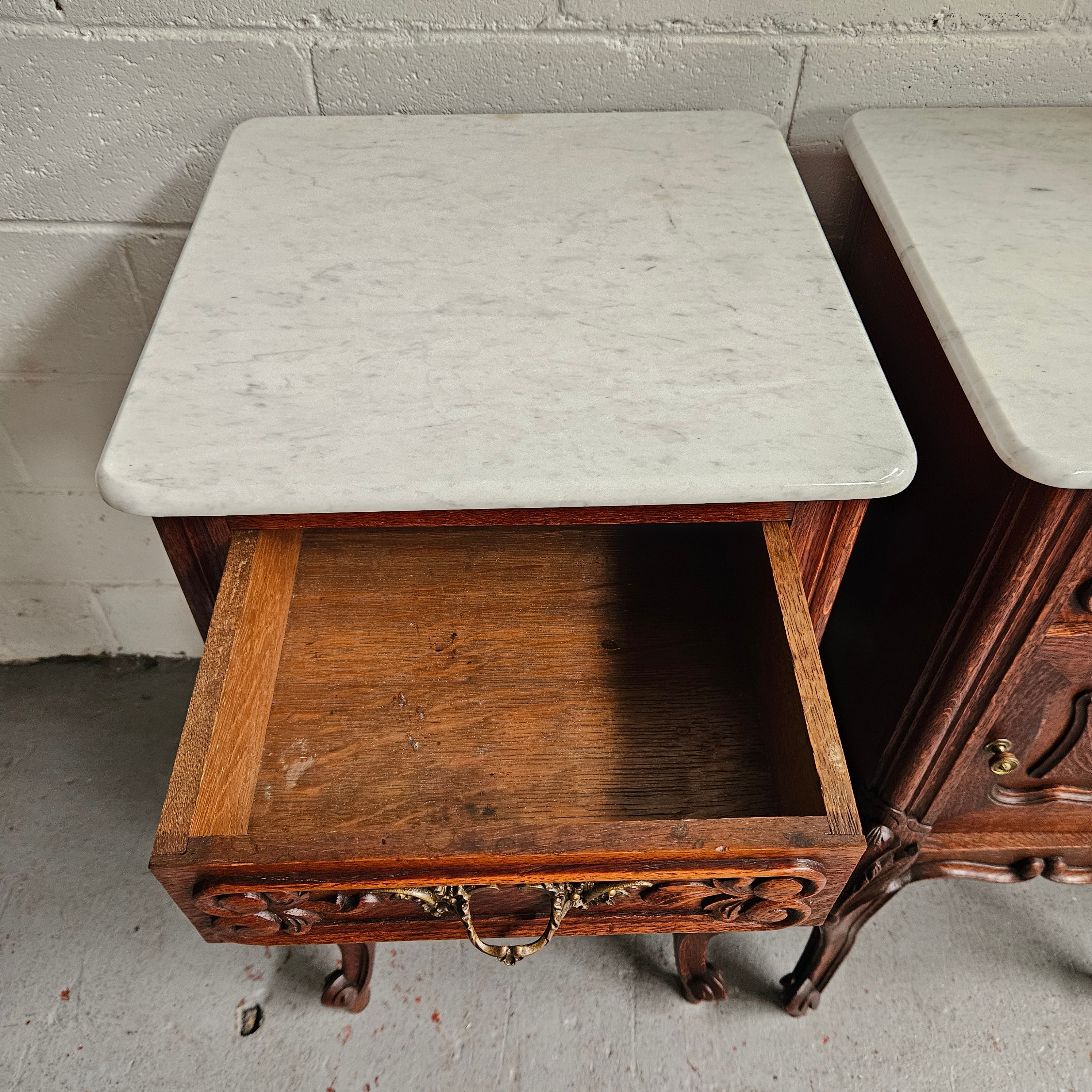 Pair of Louis XV Style White Marble Top Bedside Cabinets | Antique & Vintage | Moonee Ponds Antiques | Australia Wide Delivery