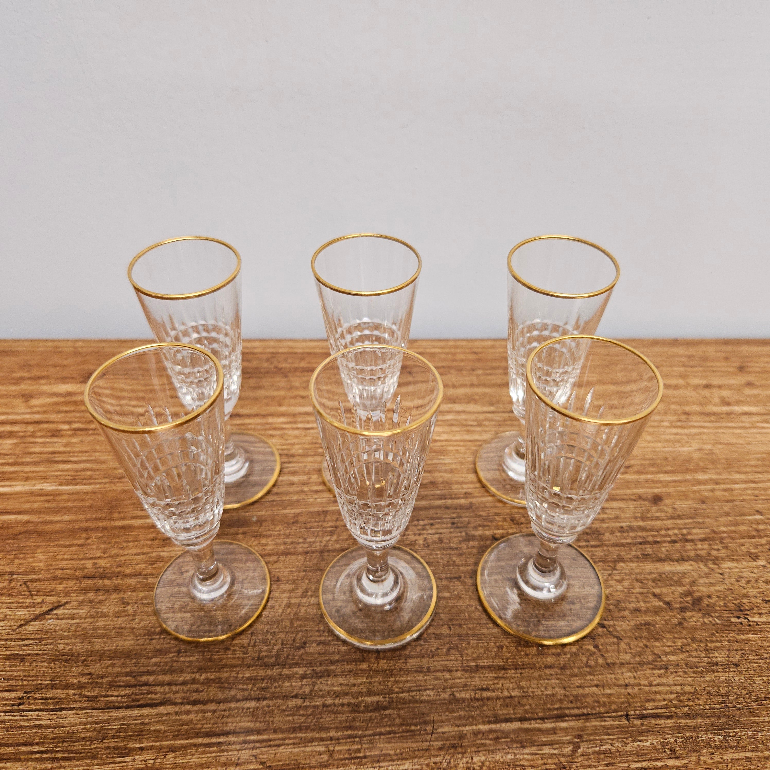 Set Of 6 Stemmed Crystal Liqueur Glasses | Antique & Vintage | Moonee Ponds Antiques | Australia Wide Delivery