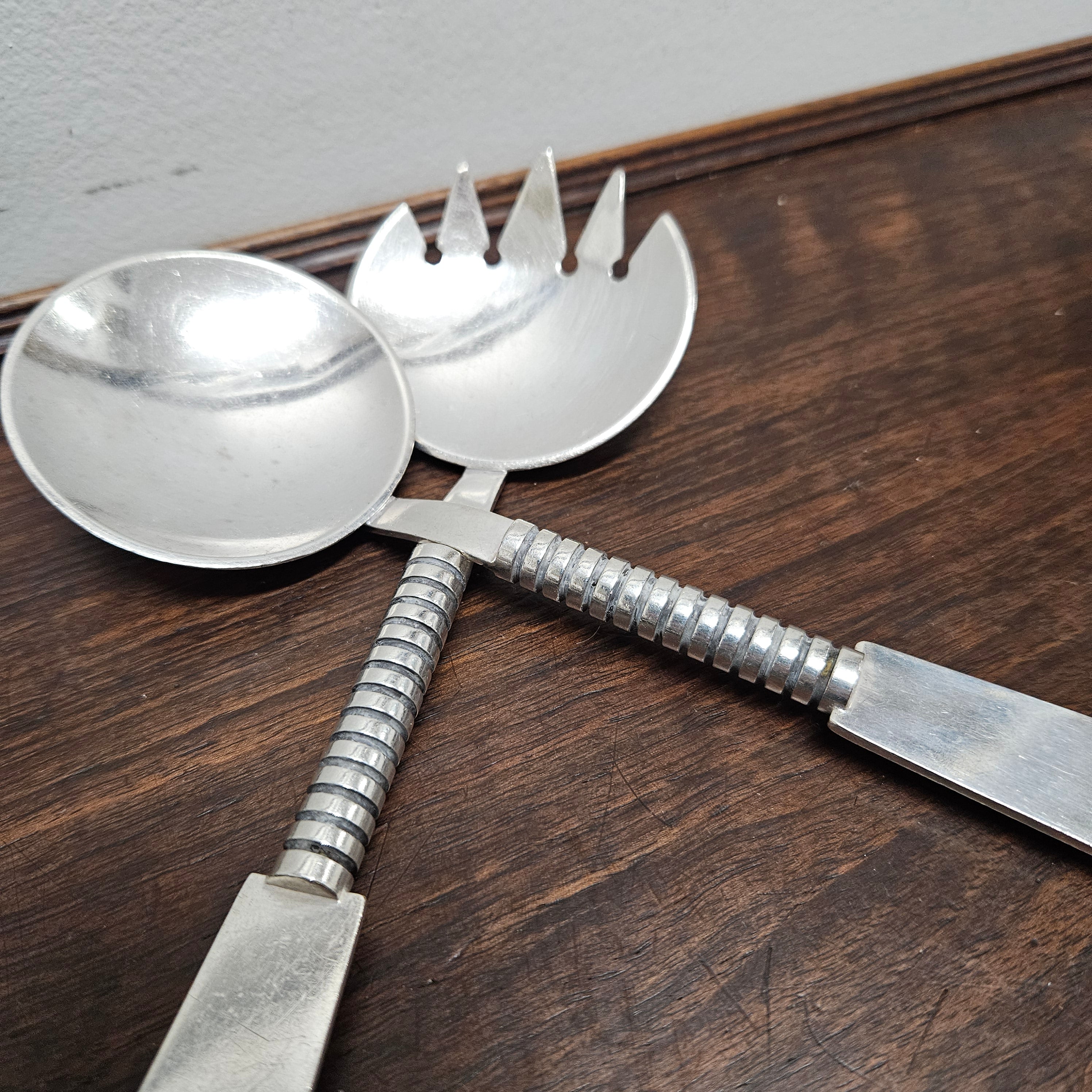 Stylish Mid Century Modern Norwegian Silver (40g Plated) Salad Servers | Antique & Vintage | Moonee Ponds Antiques | Australia Wide Delivery
