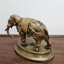 Antique Brass Detailed Elephant Statue On Stand
