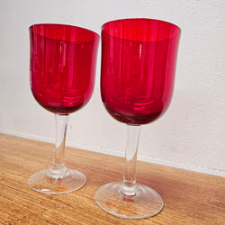 Pair Of Vintage Ruby Red Wine Glasses | Antique & Vintage | Moonee Ponds Antiques | Australia Wide Delivery