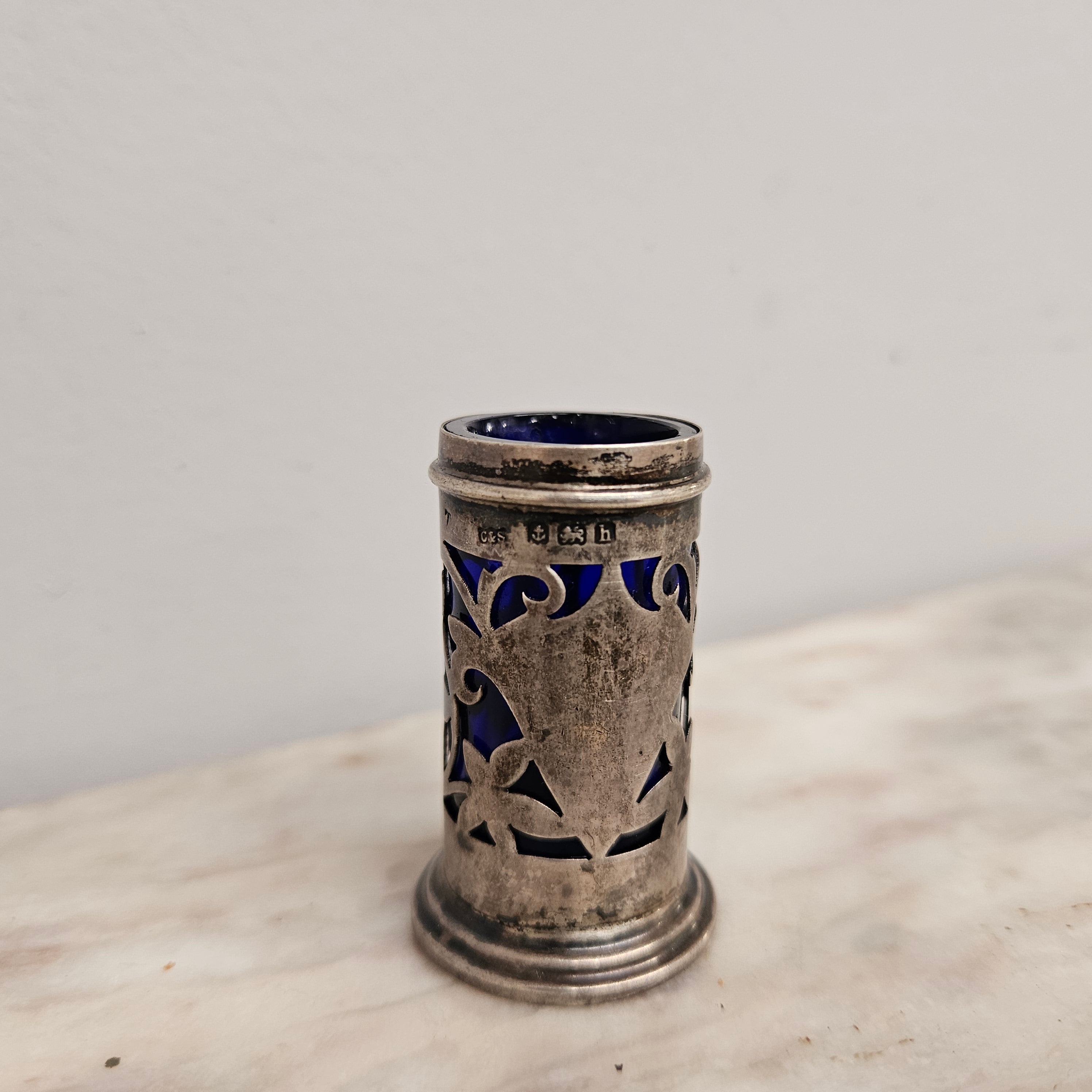 Edwardian Birmingham Silver & Bristol Blue Toothpick Holder | Antique & Vintage | Moonee Ponds Antiques | Australia Wide