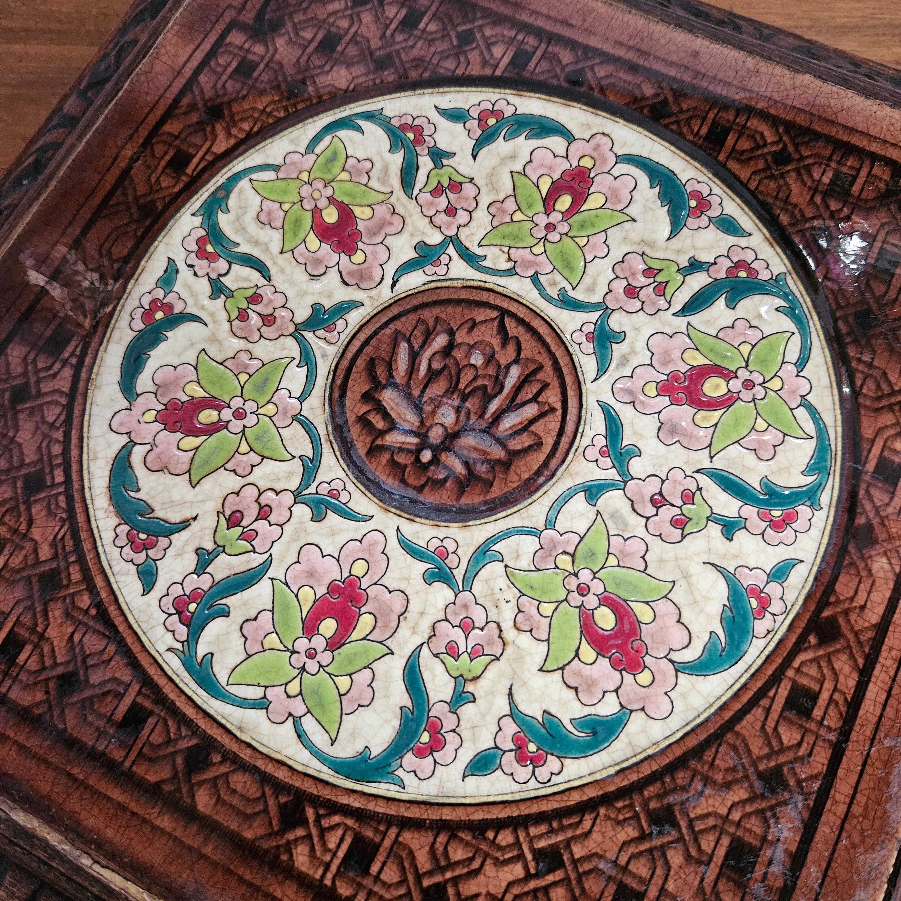 Antique French Tiled Top & Wooden Base Trivet/Teapot Stand | Antique & Vintage | Moonee Ponds Antiques | Australia Wide Delivery