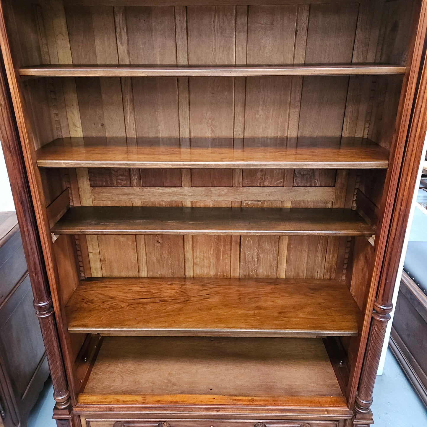 Henry 2nd Style 19th Century Walnut Open Bookcase With Drawer