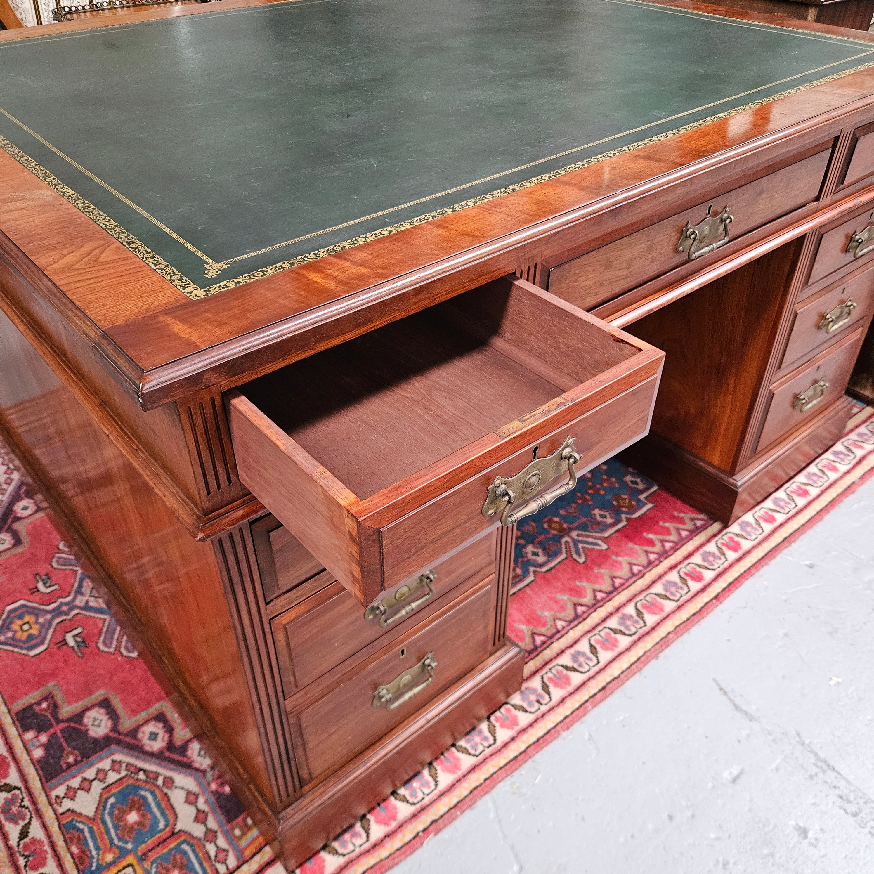 Edwardian Walnut Full Partners Desk With Leather Top | Antique & Vintage | Moonee Ponds Antiques | Australia Wide Delivery
